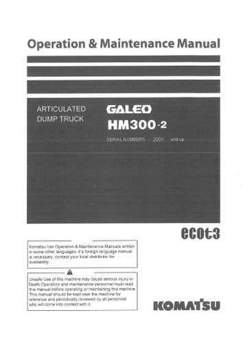 Komatsu Articulated Truck Galeo HM300-2 Operators Manual