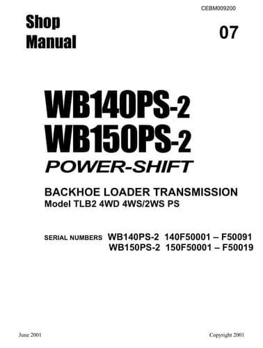 Komatsu Backhoe Loader WB140PS-2 WB150PS-2 Transmission TLB2 4WD 4WS 2WS Workshop Service Manual