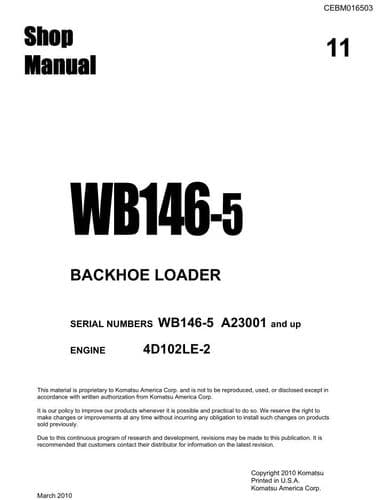 Komatsu Backhoe Loader WB146-5 Workshop Service Manual