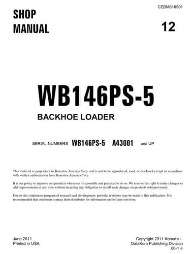 Komatsu Backhoe Loader WB146PS-5 Workshop Service Manual
