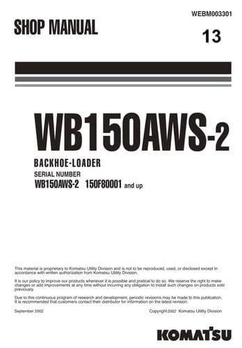 Komatsu Backhoe Loader WB150AWS-2 Workshop Service Manual