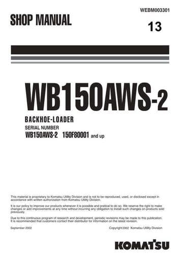 Komatsu Backhoe Loader WB150AWS-2 Workshop Service Manual