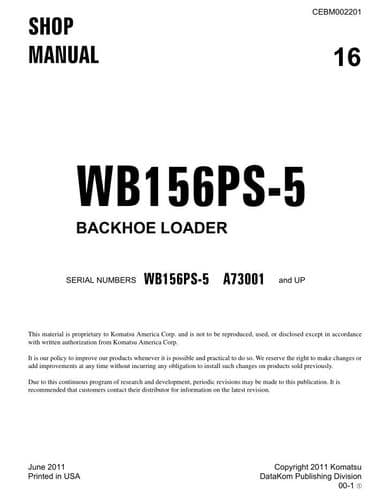 Komatsu Backhoe Loader WB156PS-5 Workshop Service Manual
