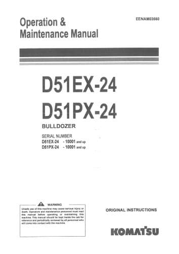 Komatsu Bulldozer Crawler Tractor D51EX-24 D51PX-24 Operators Manual