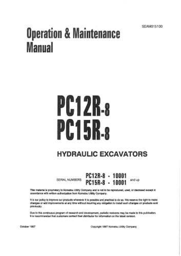 Komatsu Excavator PC15R-8 & PC12R-8 Operators Manual