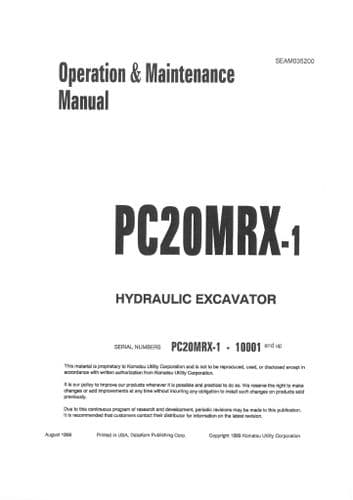 Komatsu Excavator PC20MRX-1 Operators Manual