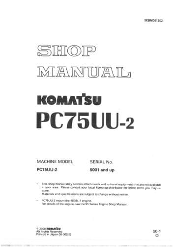 Komatsu Excavator PC75UU-2  Workshop Service Repair Manual