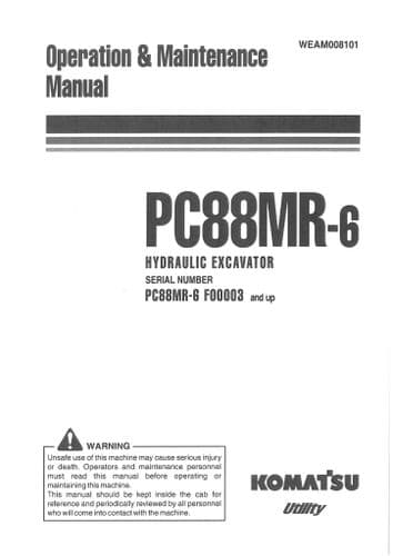 Komatsu Excavator PC88MR-6 Operators Manual