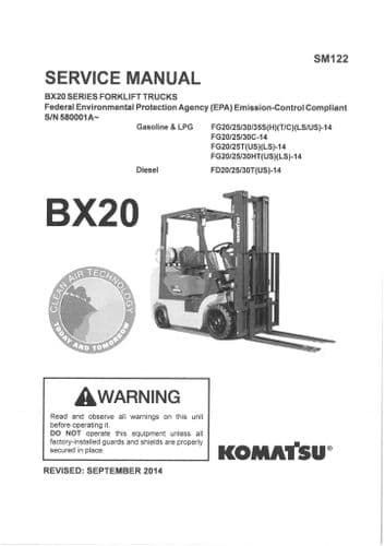 Komatsu Forklift BX20 - FG20 FG25 FG30 FG35S FD20 FD25 FD30T Workshop Manual