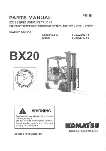 Komatsu Forklift FG20-14 FG25-14 FG30-14 FD20-14 FD25-14 FD30-14 Parts Manual