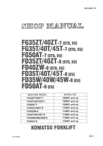 Komatsu Forklift Truck FG35ZT-7 FG40ZT-7 FG35T-7 FG40T-7 FG45T-7 FG50AT-7 Workshop Service Manual