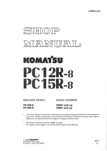 Komatsu Hydraulic Excavator PC15R-8 & PC12R-8 Workshop Service Manual