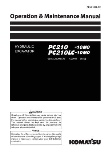 Komatsu Hydraulic Excavator PC210-10M0 & PC210LC-10M0 Operators Manual