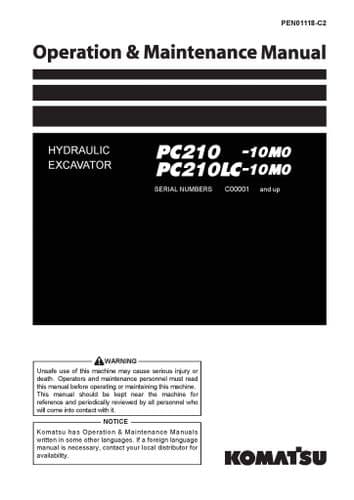 Komatsu Hydraulic Excavator PC210-10M0 & PC210LC-10M0 Operators Manual