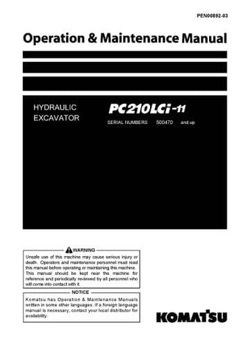 Komatsu Hydraulic Excavator PC210LCi-11 Operators Manual