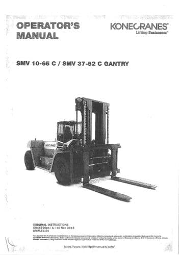 Konecranes Forklift Truck  SMV10-65C &  SMV37-52C Operator's Manual