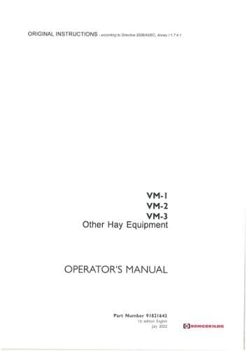Kongskilde Complete Diet Mixer VM1 VM2 VM3 Operators Manual