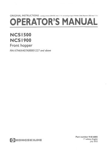 Kongskilde Front Hopper NCS1500 NCS1900 Operators Manual