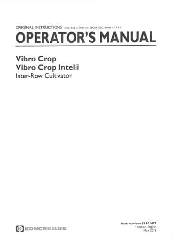 Kongskilde Inter Row Cultivator Vibro Crop Operators Manual