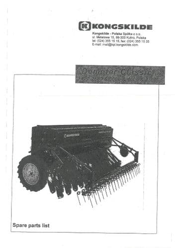 Kongskilde Seed Drill Demeter Classic CS 2500 3000 4000 4500 Parts Manual