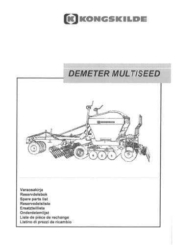 Kongskilde Seed Drill Demeter Multiseed Parts Manual