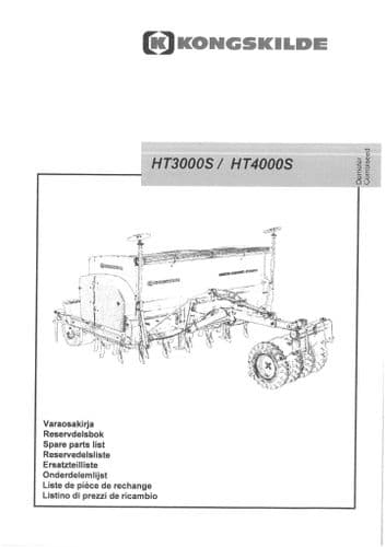 Kongskilde Seed Drill HT3000S HT4000S Parts Manual