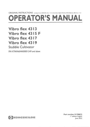 Kongskilde Stubble Cultivator VibroFlex 4313 4315F 4317 4319 Operators Manual