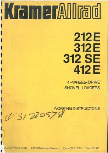 Kramer Allrad 4 Wheel Drive Shovel Loader 212E 312E 312SE & 412E Operators Manual - 212 312 412 E &