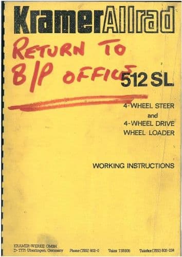 Kramer Allrad Wheel Shovel Loader 512SL, 512 SL Operators Manual