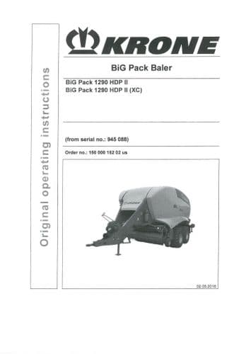 Krone Baler Big Pack  1209HDPII 1290HDPIIXC Operators Manual 1290 HDP II XC