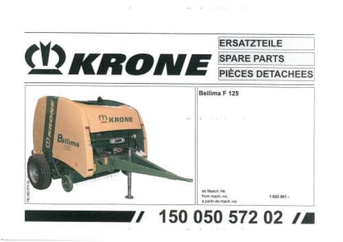 Krone Bellima Round Baler F125 Parts Manual - 125