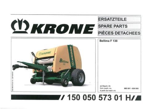 Krone Bellima Round Baler F130 Parts Manual - 130