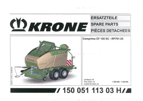 Krone Comprima  Round Baler CF155XC Parts Manual - 155