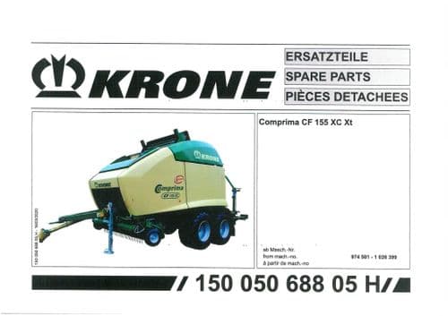 Krone Comprima Round Baler CF155XC XT Parts Manual - 155