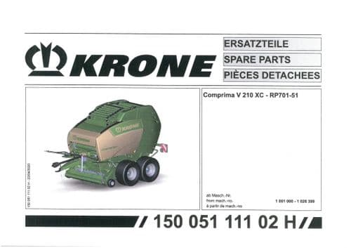 Krone Comprima  Round Baler V 210 XC - Parts Manual