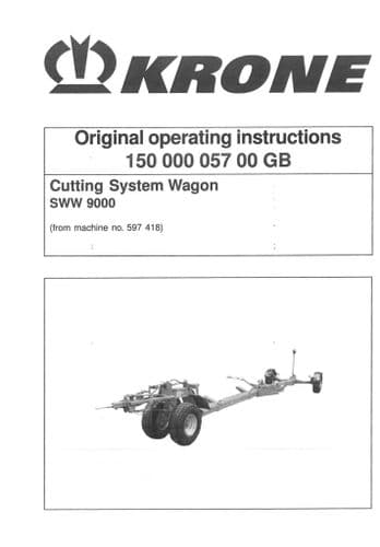 Krone Cutting System Wagon SWW9000 Operators Manual SWW 9000