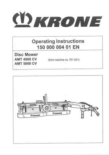 Krone Disc Mower AMT4000CV AMT5000CV Operators Manual  AMT 4000 5000 CV