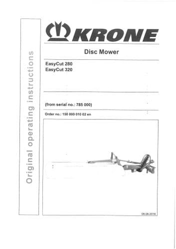 Krone Disc Mower Easycut 280 320 Operators Manual