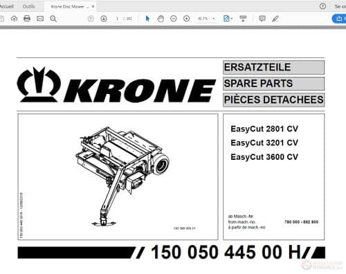 Krone Disc Mower EasyCut_2801CV 3201CV 3600CV Parts Manual