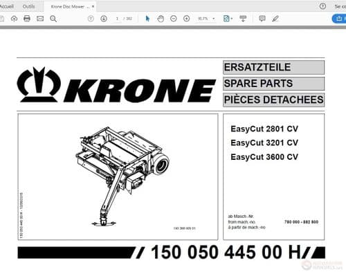 Krone Disc Mower EasyCut_2801CV 3201CV 3600CV Parts Manual
