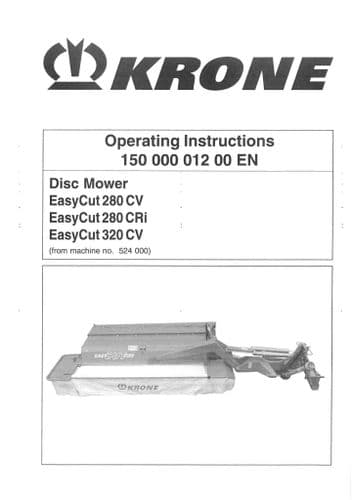 Krone Disc Mower Easycut 280CV 280CRi 320CV Operators Manual 280 320 CV CR CRi