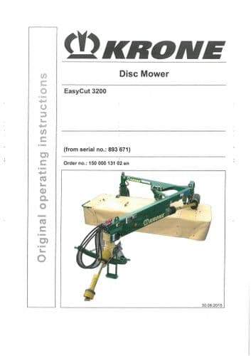Krone Disc Mower Easycut 3200 Operators Manual