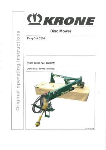 Krone Disc Mower Easycut 3200 Operators Manual