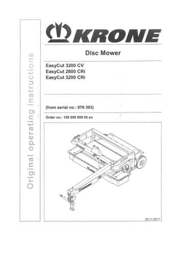 Krone Disc Mower EasyCut 3200CV 2800CRi 3200CRi Operators Manual 3200 2800 CV CRi