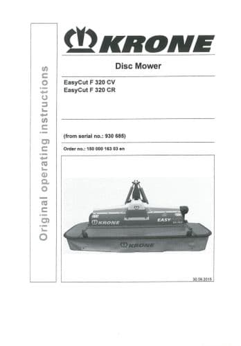 Krone Disc Mower Easycut F320CV F320CR Operators Manual F 320 CV CR