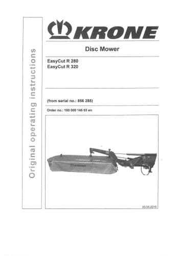 Krone Disc Mower Easycut R280 R320 Operators Manual R 280 320