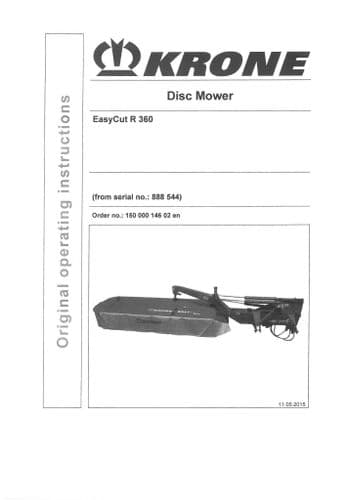 Krone Disc Mower Easycut R360 Operators Manual R 360