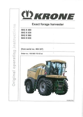 Krone Exact Forage Harvester Big X 480 530 580 630 Operators Manual