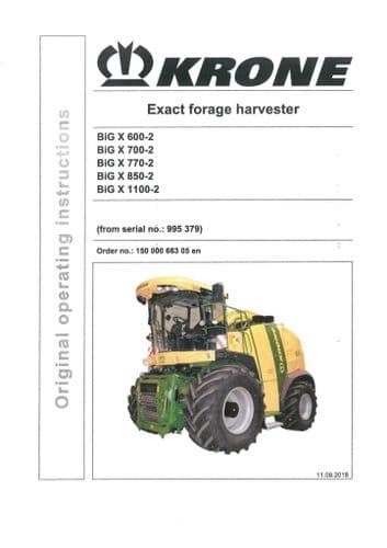 Krone Exact Forage Harvester Big X 600-2 700-2 770-2 850-2 1100-2 - Operators Manual