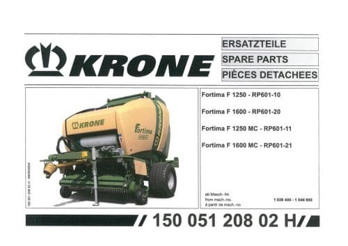 Krone Fortima  Round Baler F1250 F1600 F1250MC F1600MC - Parts Manual - 1250 1600